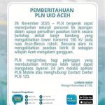Info PLN, Banjir Bandang Robohkan Lima Tower Transmisi, Pasokan Listrik di Sebagian Aceh Terganggu