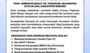Penting! Mulai 18 Januari, Aturan Baru Beban Kendaraan di Jembatan Bailey Krueng Tingkeum Berlaku Ketat
