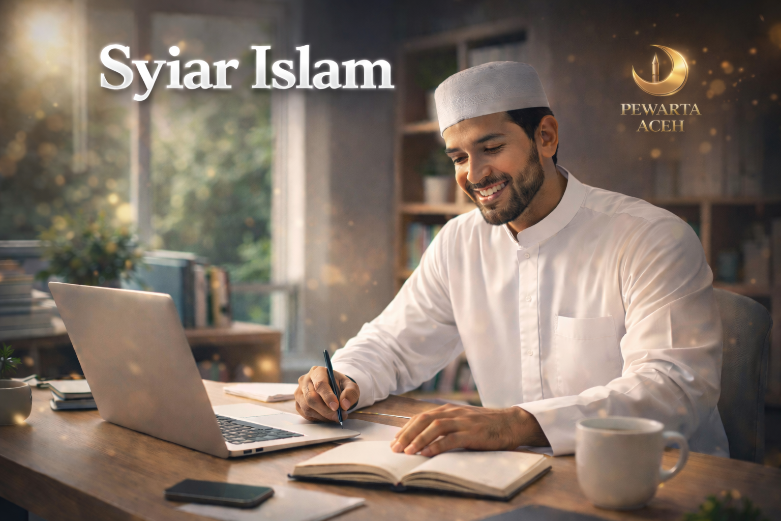 Foto AI Ilustrasi seorang Muslim yang produktif dan aktif bekerja sebagai bentuk implementasi ajaran Islam dalam kehidupan sehari-hari.
