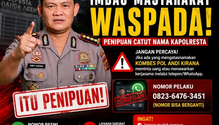 Catut Nama Kapolresta Banda Aceh untuk Penipuan, Warga Diminta Waspada Modus Minta Uang
