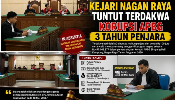 Korupsi Dana Desa, Kejari Nagan Raya Tuntut Terdakwa AD Tiga Tahun Penjara