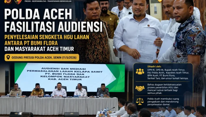 Polda Aceh Fasilitasi Audiensi Penyelesaian HGU Lahan PT Bumi Flora dengan Masyarakat Aceh Timur