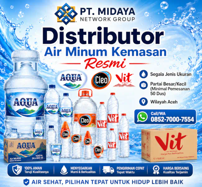 Distributor Air Minum Kemasan Resmi Aceh - PT Midaya Network Group