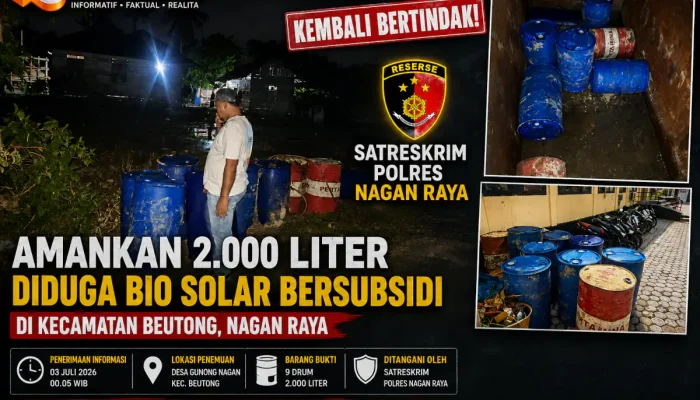Satreskrim Nagan Raya Amankan 2.000 Liter BBM Ilegal