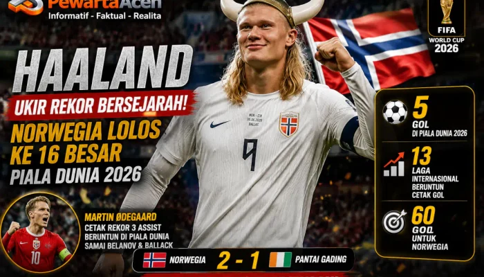 Erling Haaland Cetak Rekor Dunia Baru Usai Loloskan Norwegia ke 16 Besar