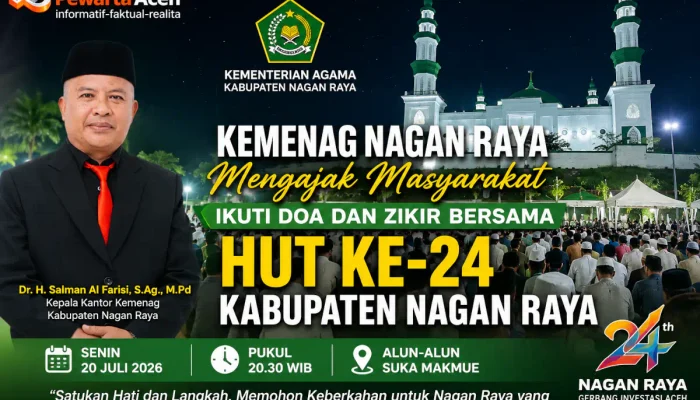 Kemenag Ajak Warga Ikuti Doa dan Zikir HUT Ke-24 Kabupaten Nagan Raya