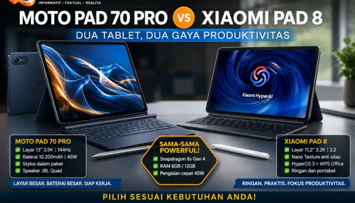 Moto Pad 70 Pro vs Xiaomi Pad 8, Duel Tablet Produktivitas Terbaru 2026